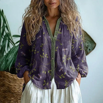 Ambre™ | Vintage Bluse Mit Blattmuster