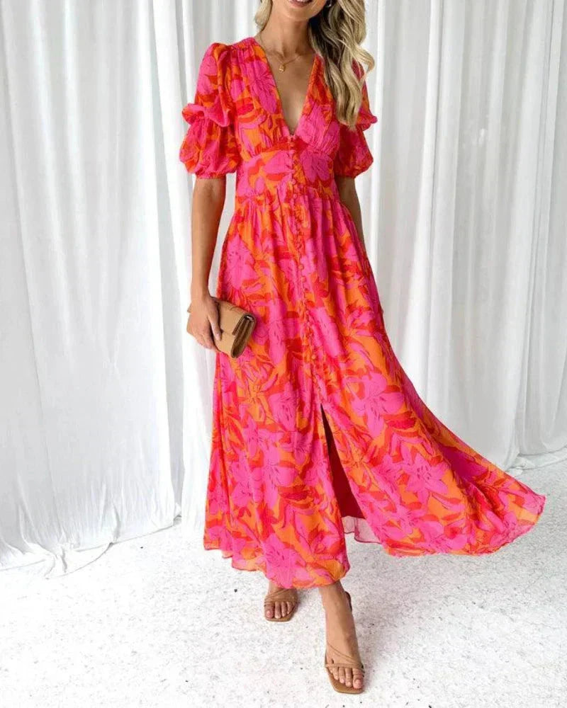 Dakota™ | Elegantes V-Ausschnitt Blumenkleid