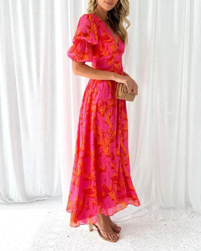 Dakota™ | Elegantes V-Ausschnitt Blumenkleid