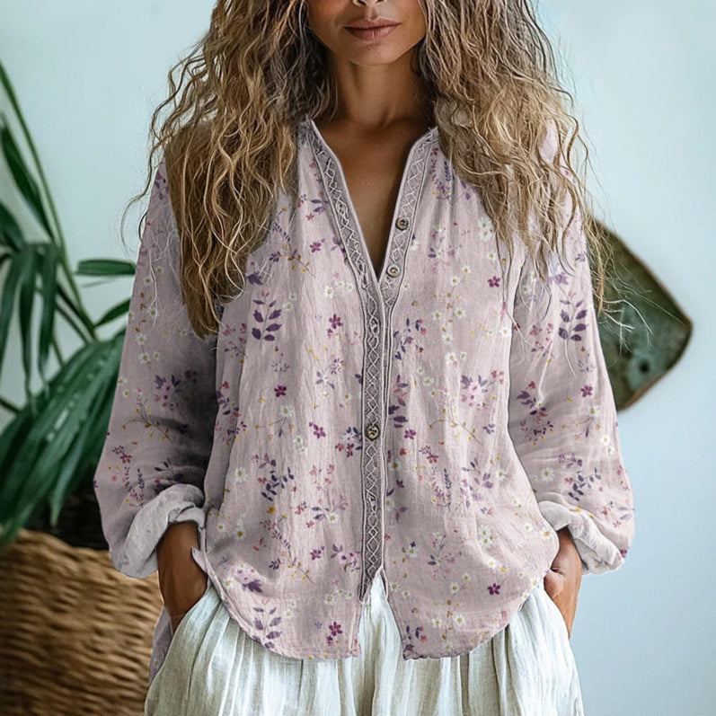 Ambre™ | Vintage Bluse Mit Blattmuster