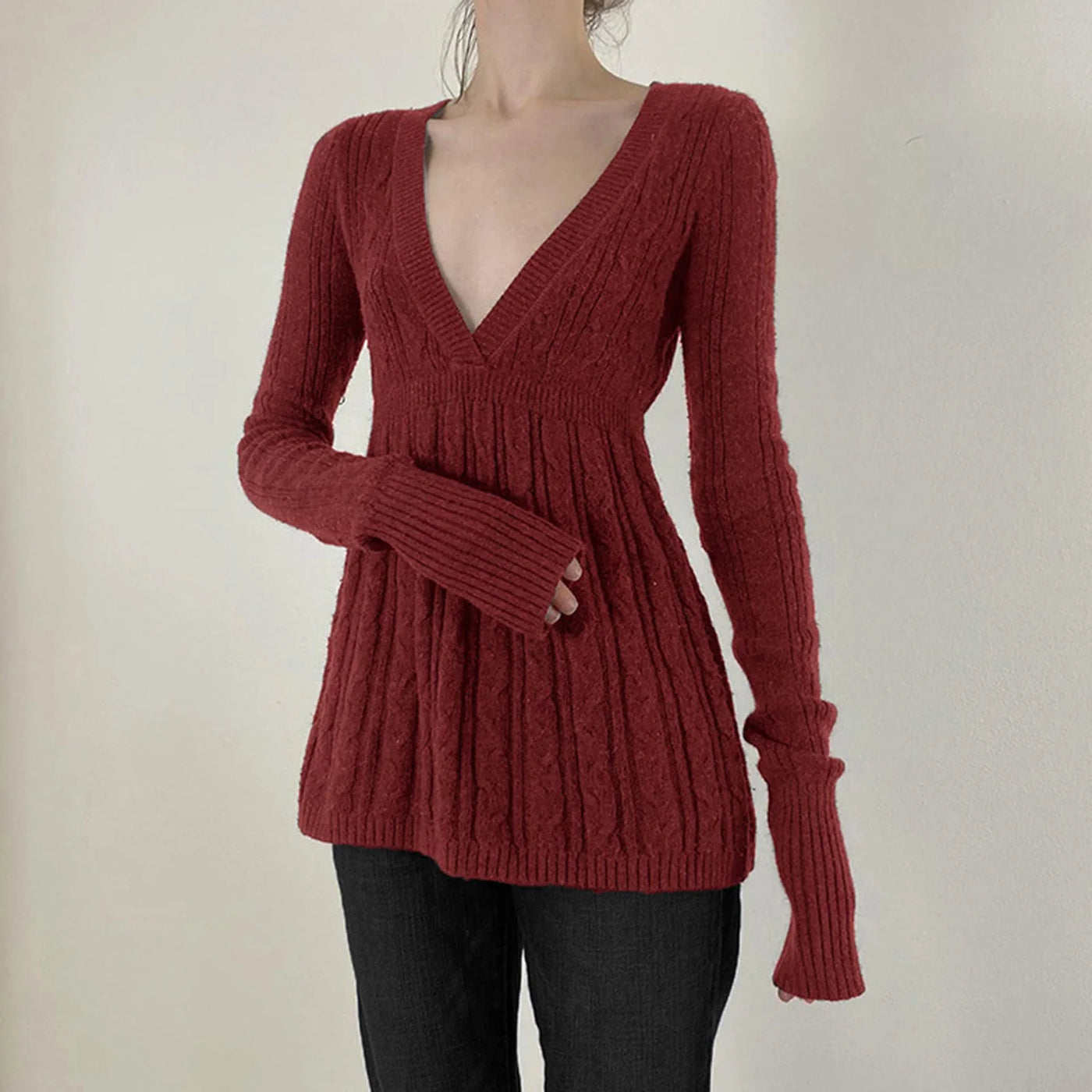 Y2K Kabelstrickpullover™ | Weicher V-Ausschnitt Pullover