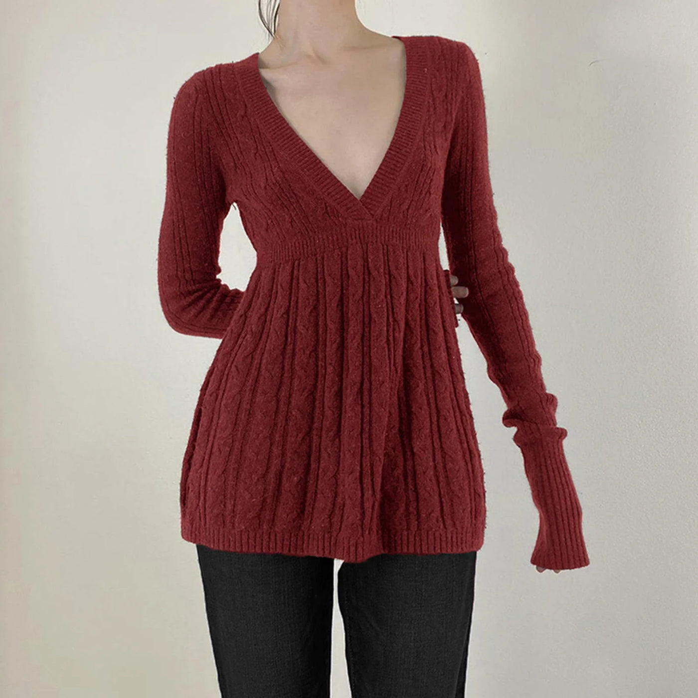 Y2K Kabelstrickpullover™ | Weicher V-Ausschnitt Pullover