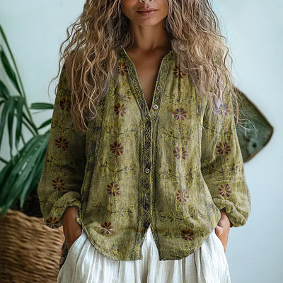 Ambre™ | Vintage Bluse Mit Blattmuster